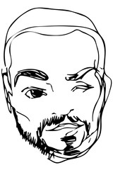 vector sketch of the face of an adult male with a beard