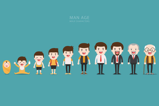 man characters, the cycle of life from childhood to old age