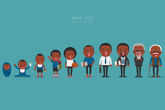 man characters, the cycle of life from childhood to old age