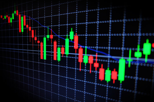 Stock Exchange green and red graph with black background , Forex market , trading.