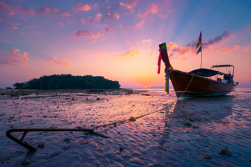 Nature sunset on the beach in Krabi Thailand.