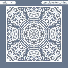Template square greeting cards laser cut. Suitable for wedding invitations. Template greeting card for cutting plotter. Openwork lattice cut by laser cutting. Vector illustrations.