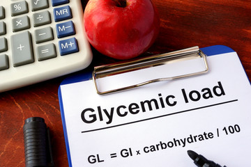 Paper with title Glycemic load and formula. - obrazy, fototapety, plakaty