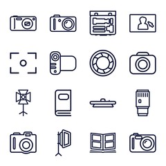 Set of 16 photography outline icons