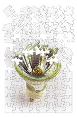 Replace old inefficient incandescent light bulbs - concept image in jigsaw puzzle shape