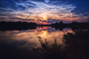 Fototapeta na wymiar Sunset at lake Murner, Wackersdorf, Bavaria