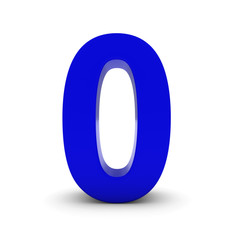 Blue Number Zero Isolated on White with Shadows 3D Illustration