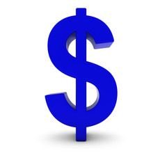 Blue Dollar Sign Isolated on White with Shadows 3D Illustration