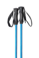 blue trekking or ski poles isolated with shadow
