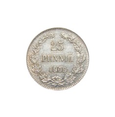 old silver coins Finland with Russia in 1909