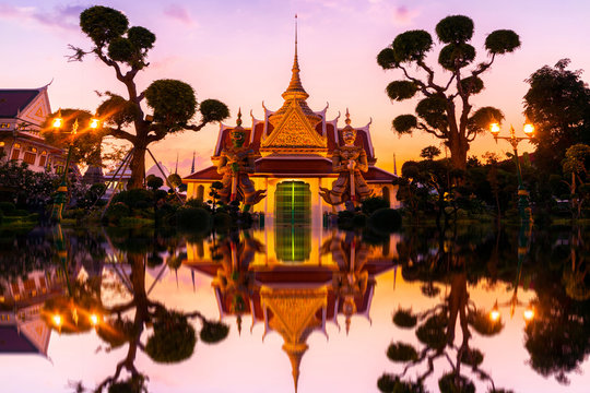 Iconic at Wat Arun as abstract art in Bangkok, Thailand.