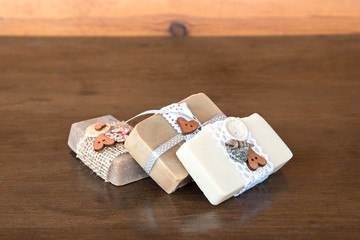 Handmade soap on wooden background