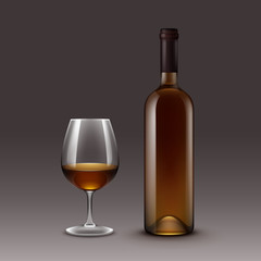 Fototapeta na wymiar Vector Set of Wine Bottles and Glasses Isolated on Background