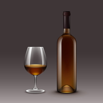 Vector Set of Wine Bottles and Glasses Isolated on Background