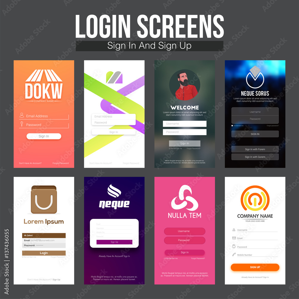 Poster set of mobile sign in and sign up ui template.