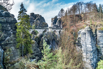 Basteibrücke als Festung im Elbsandsteingebirge in Ostdeutschland