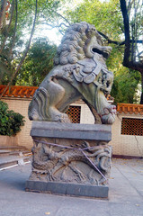Stone lions at the gate, is one of the traditional Chinese folk. In Shenzhen, china.