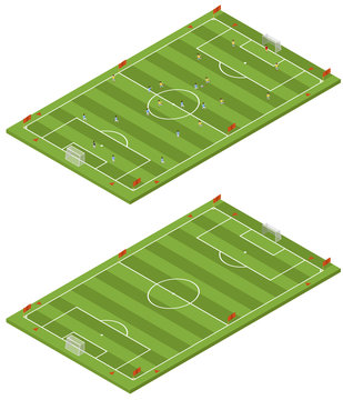 Isometric Flat 3D Soccer Field Template.