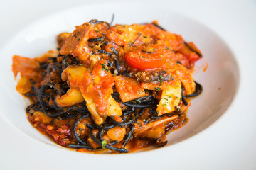 Black Angel Hair Pasta with tomato sauce