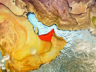 United Arab Emirates on illustrated globe