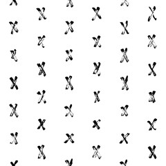 Hand-drawn grunge pattern with a dry brush using black ink. Seamless pattern made of geometric shapes, strokes and spots. Vector background can be used in printing, fabric, packaging, fashion, wraping