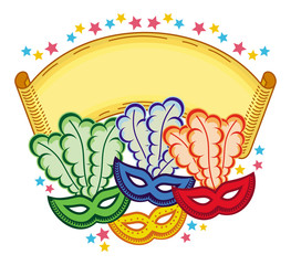 Color frame with carnival masks. Raster clip art.