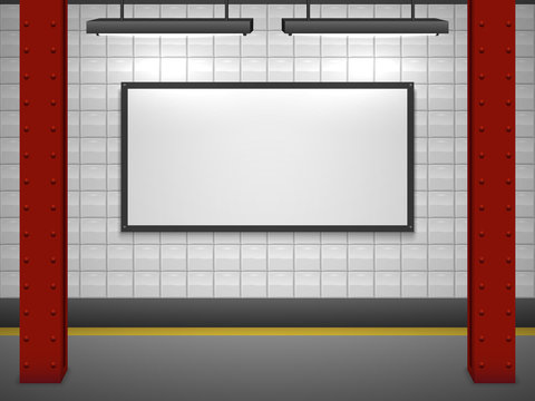 Blank advertising billboard at subway station vector template.