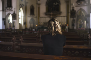Woman Sitting Church Religion Concept
