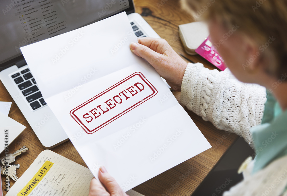 Poster selected decision result selection yes status concept