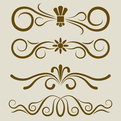 Calligraphic book page divider vector set.