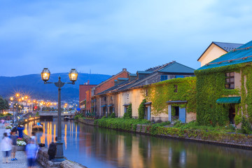 Otaru, Japan historic canal and warehouse, famous tourist attraction of Sapporo, Hokkaido.