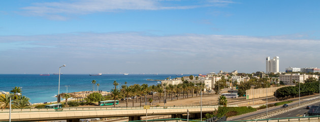 Naklejka premium Panorama of the Mediterranean sea and Haifa, Israel