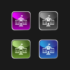 School building icon on square colored buttons