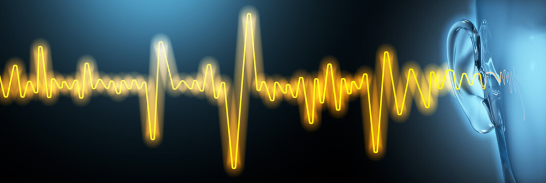 Tinnitus, medical illustration, sound waves, artwork