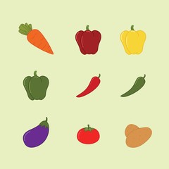 Vegetables Set Fruits Organic Flat Vector Illustration Icon