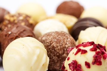Close up of a selection of delicious chocolates