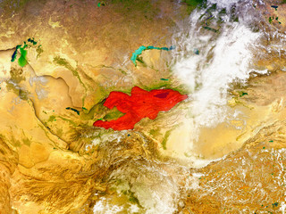 Kyrgyzstan on illustrated globe