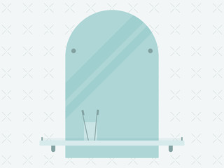 Bathroom. Mirror with a toothbrush in a flat style. Vector illustration