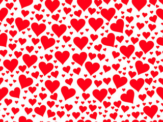 Seamless pattern with red hearts on a white background. Valentine's Day. Vector illustration