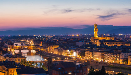 Panoramic view of Florence on a sunset, Italy