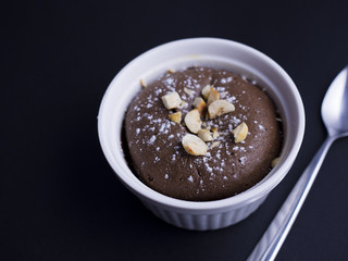 Chocolate souffle with roasted nuts