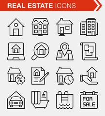 Set of pixel perfect real estate icons for mobile apps and web design.