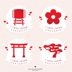 l love japan label stamp sticker icons