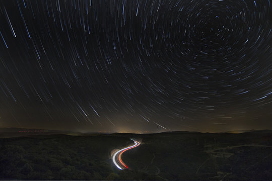estrellas, b&oacute;veda, carretera, circumpolar, polaris