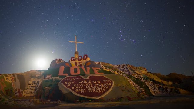 Astro Timelapse of Moonrise over Famous Painted Mountain in Slab CitY -Pan Left-