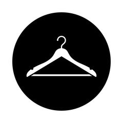 Hanger circle icon. Black, round, minimalist icon isolated on white background. Hanger simple silhouette. Web site page and mobile app design vector element.