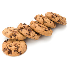 Chocolate chip cookies isolated on white background. Sweet biscuits. Homemade pastry.