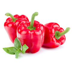 three sweet bell peppers isolated on white background cutout