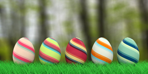 Easter eggs on grass. 3d illustration