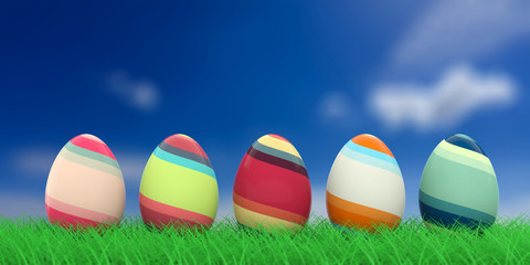 Easter eggs on grass. 3d illustration